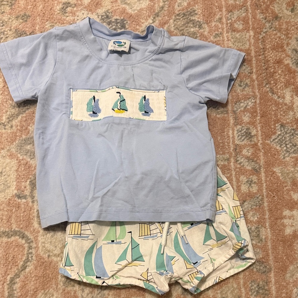 Smocked Blue Sailboat Set 3T